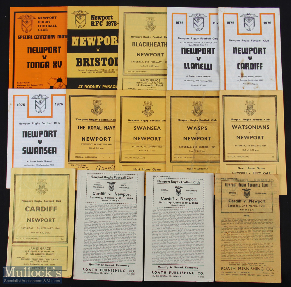 Newport Rugby Programmes (14): All homes, v Cardiff 1946, 48, 49, 68 & 75; v Swansea 1965 & 75; v