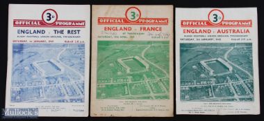 1947-49 England Home Rugby Programmes (3): v France 1947, grubby & worn, 6-3 home win marked to