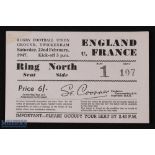 1947 England v France Rugby Ticket: Lovely large old buff North Ring ticket for the first official