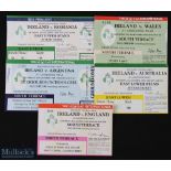 1988-1993 Ireland Home Rugby Tickets (5): v Wales 1988; Argentina 1990; Australia 1992; and v