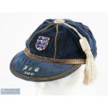 1950-51 Bert Williams England International Football Cap, dark blue with grey edging, with 3 cord