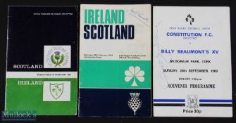 1969-1980 Scottish & Irish Interest Multi-Autographed Rugby Items (3): Fully and neatly signed,