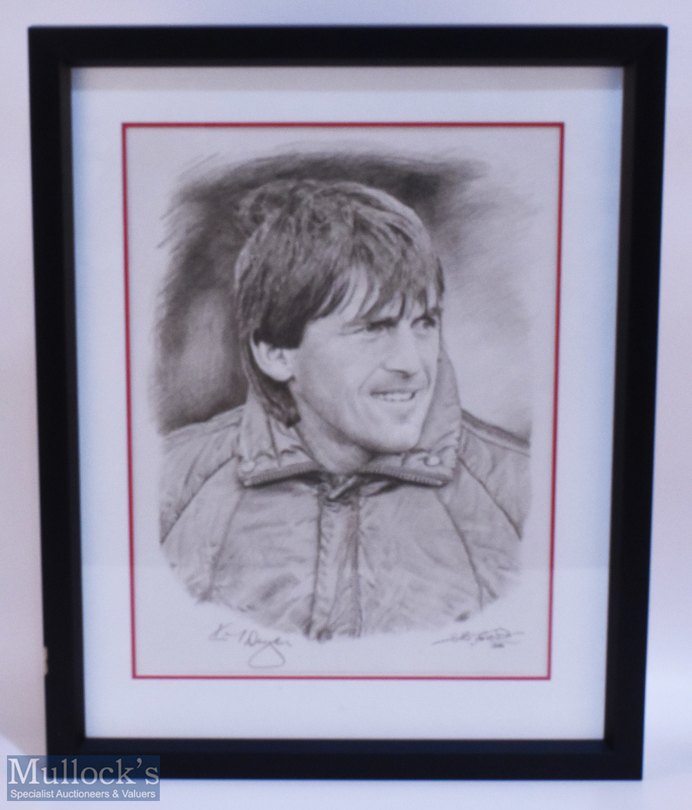 Kenny Dalglish Liverpool printed picture, 1986 by Bob Jameson, professionally framed under glass -