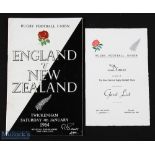 1964 England v NZ Programme & Dinner List (2): The Twickenham issue for the game and the scarce