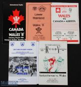 1980/1989 Wales in Canada Rugby Programmes (5): Scarcer issues included, v Canada and v Lower