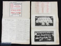 1930 Ireland v England Rugby Programme Cuttings Display: The programme has been split into