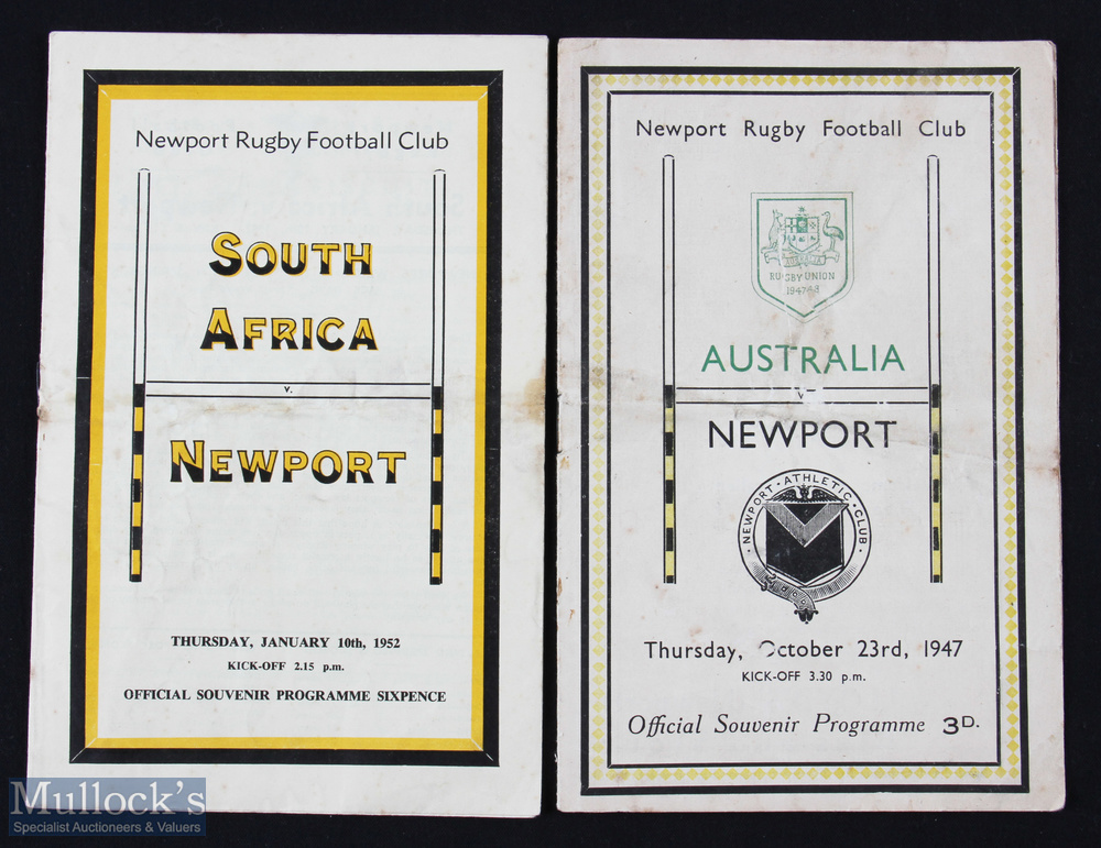 1947-1952 Newport v Tourists Rugby Programmes (2): Two famous Rodney Parade dates, v the Wallabies