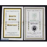 1947-1952 Newport v Tourists Rugby Programmes (2): Two famous Rodney Parade dates, v the Wallabies