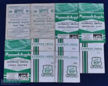 Selection of Plymouth Argle Home Programmes 1954-55 v Port Vale, Lincoln City, 1963-64 Middlesbrough