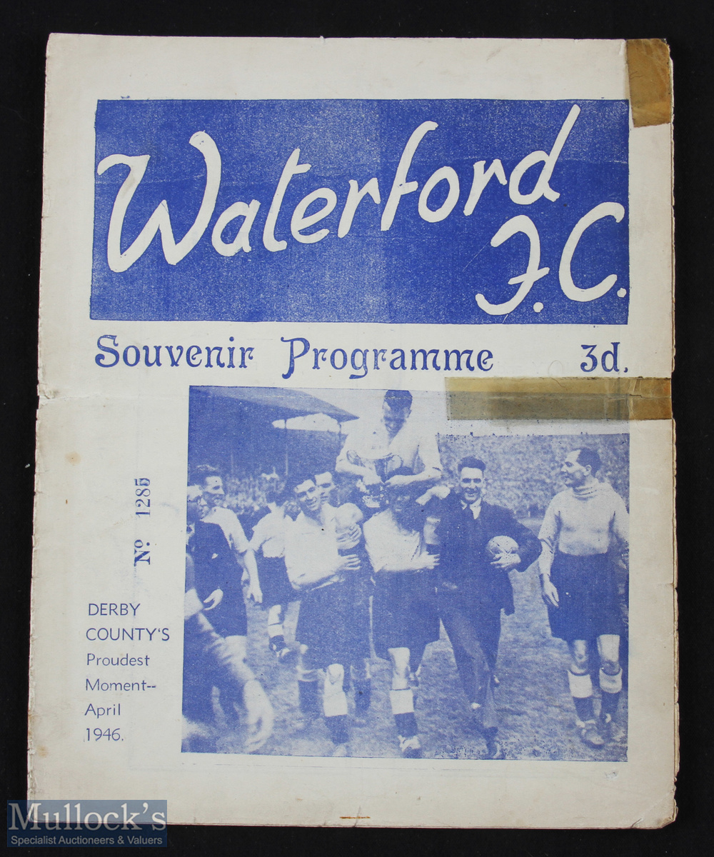 1950 Waterford FC v Derby County friendly exhibition match programme 14 May 1950; crease,