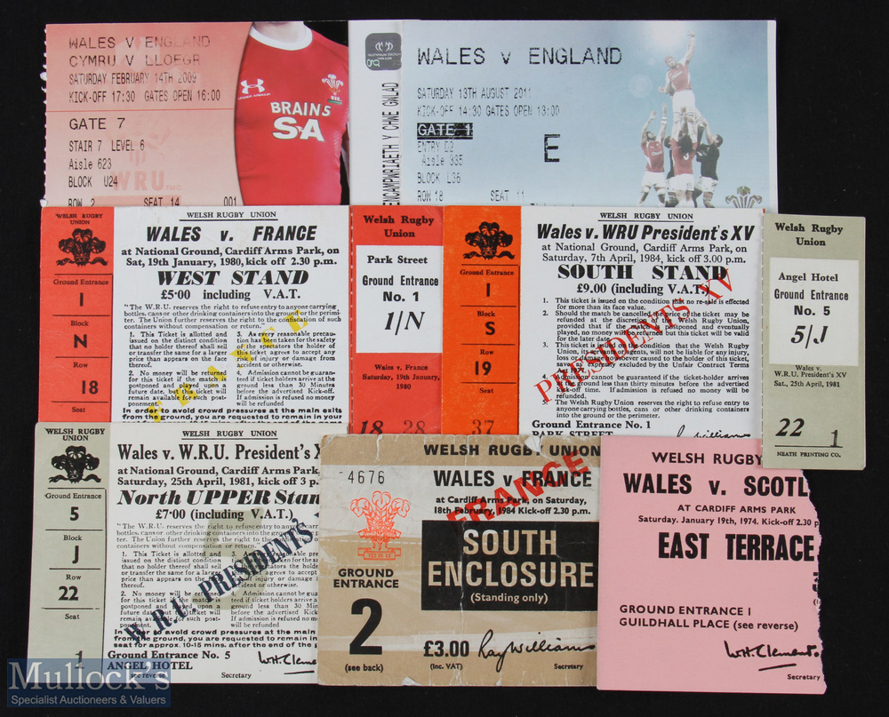 1974-2011 Wales 5/6 Nations etc Rugby Tickets (7): v England 2009 & Aug 2011 (RWC warm-up); v