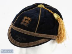 1947 England Schoolboy Football Cap dark blue colour with gold colour edging with wirework tassel,