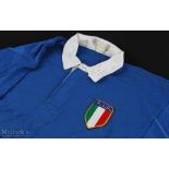 1980s Italian Matchworn Rugby Jersey: Lovely blue Italian jersey with FIR badge to breast and