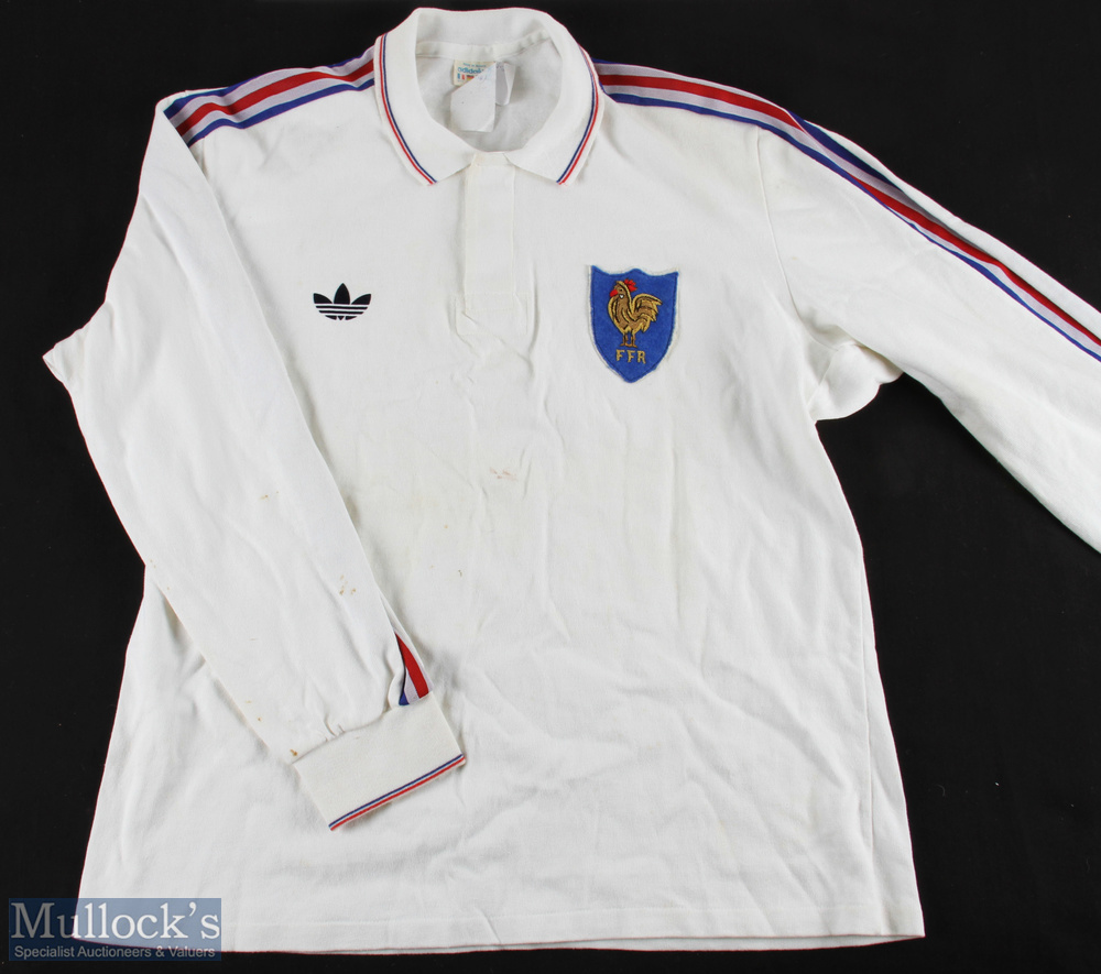 1988/9(?) French Rugby Jersey: Adidas XL white jersey with blue & red stripes to sleeves and collar, - Image 3 of 4