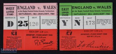 1960s England v Wales Rugby Tickets (2): Twickenham tickets from 1962 & 1964. Good condition