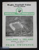 1935 England v Ireland Rugby Programme: Usual aerial shot on the Twickenham card for the Irish visit