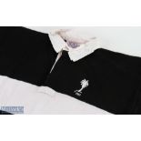 Fiji Matchworn Rugby Jersey: Halbro make, 46" chest, black and white hooped jersey with Fijian