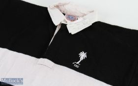 Fiji Matchworn Rugby Jersey: Halbro make, 46" chest, black and white hooped jersey with Fijian