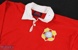 1987 Tonga Matchworn Rugby Jersey: Splendid scarlet jersey with Tongan emblem to breast and no. 7 to