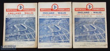 1948/50/52 England v Wales Rugby Programmes (3): Three of the traditional card Twickenham issues for