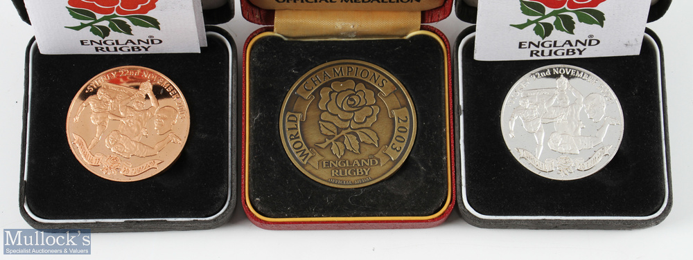 2003 England RWC Rugby Winners Commemorative Medals (3): 2003 official England Rugby medals in gold, - Image 2 of 2