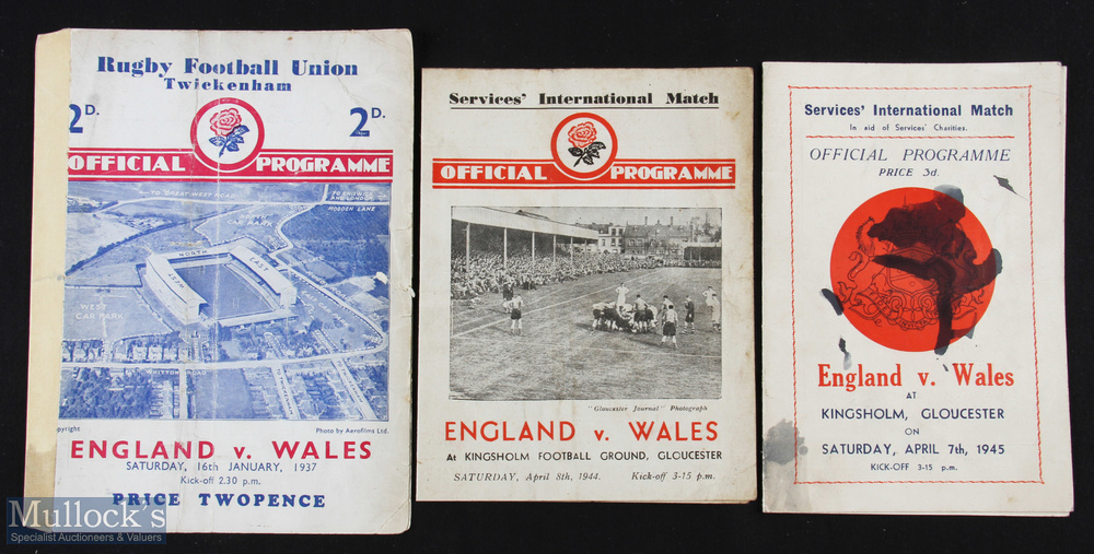 1934/46/47 Wales v England Rugby Programmes (3): 4-3 English win at Cardiff, taped & with a neat