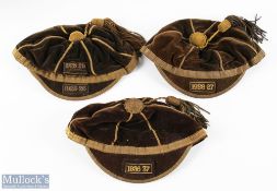 1920s Tonbridge RFC, Kent Rugby Honours Caps (3): Trio of 20s examples, brown with gold braid, VG