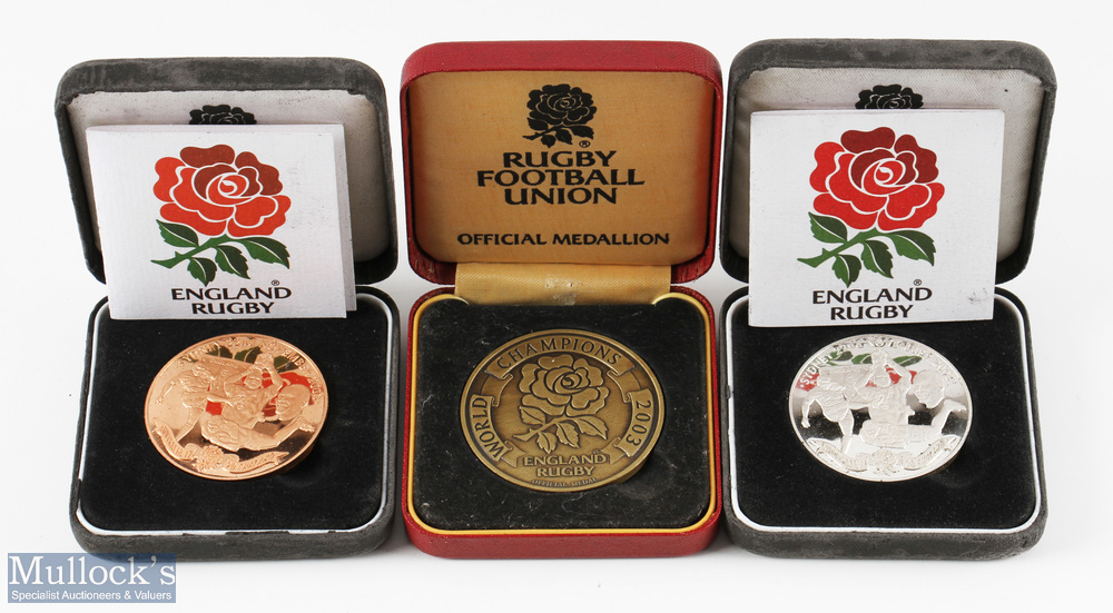 2003 England RWC Rugby Winners Commemorative Medals (3): 2003 official England Rugby medals in gold,