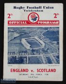 1938 England v Scotland Rugby Programme: 'Wilson Shaw's Match', the Scots fly half and skipper