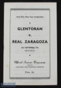 1962/63 1st match in European competition; Glentoran v Real Zaragoza (ICFC) official match programme