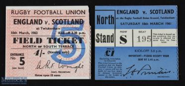 1960s England v Scotland Rugby Tickets (2): Issues from 1961 & 1963 (Sharp's try). VG