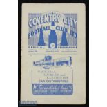 1950/51 Coventry City v Galatasaray (Turkey) friendly match programme 18 September 1950 at Highfield