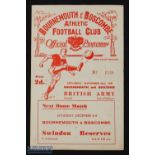 1949/50 Bournemouth v British Army friendly match programme 26 November 1949, 4 pager; good. (1)