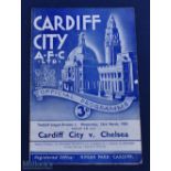 1954-55 Cardiff City v Chelsea Football programme, Division 1, Wednesday 23rd March 1955, slight