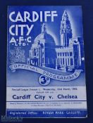 1954-55 Cardiff City v Chelsea Football programme, Division 1, Wednesday 23rd March 1955, slight