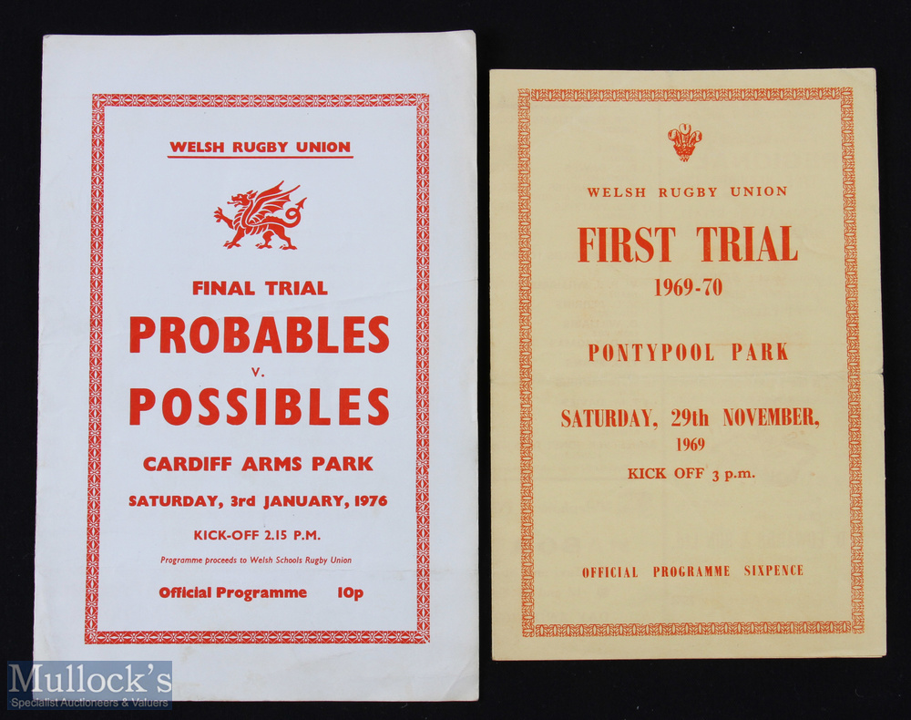 1969-70 & 1975-6 Welsh Rugby Trials Programmes (2): 1st trial at Pontypool Nov 1969 and Final