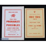 1969-70 & 1975-6 Welsh Rugby Trials Programmes (2): 1st trial at Pontypool Nov 1969 and Final