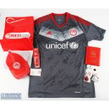 Collection of Olympiacos FC Memorabilia to include original multi signed shirt in Medium Size with