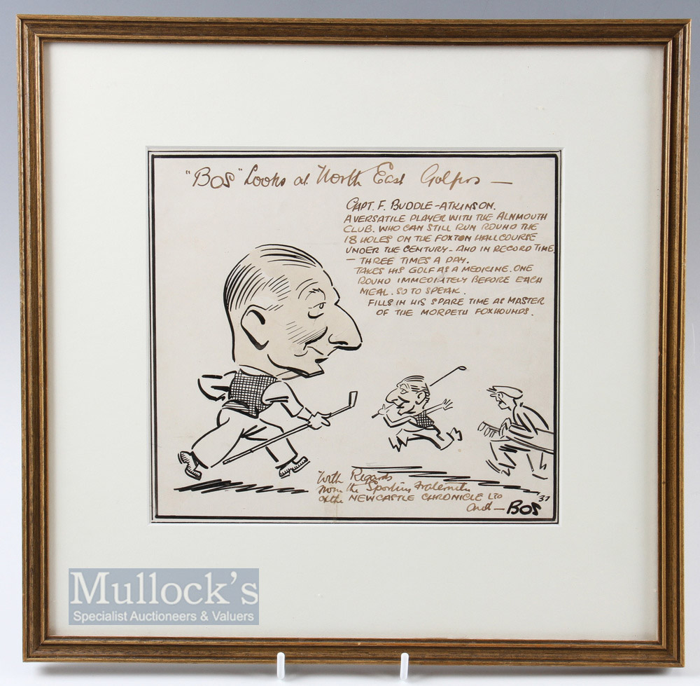 Bos (Newscastle Chronicle) - original golfing caricature drawing signed Bos and dated '31 to the
