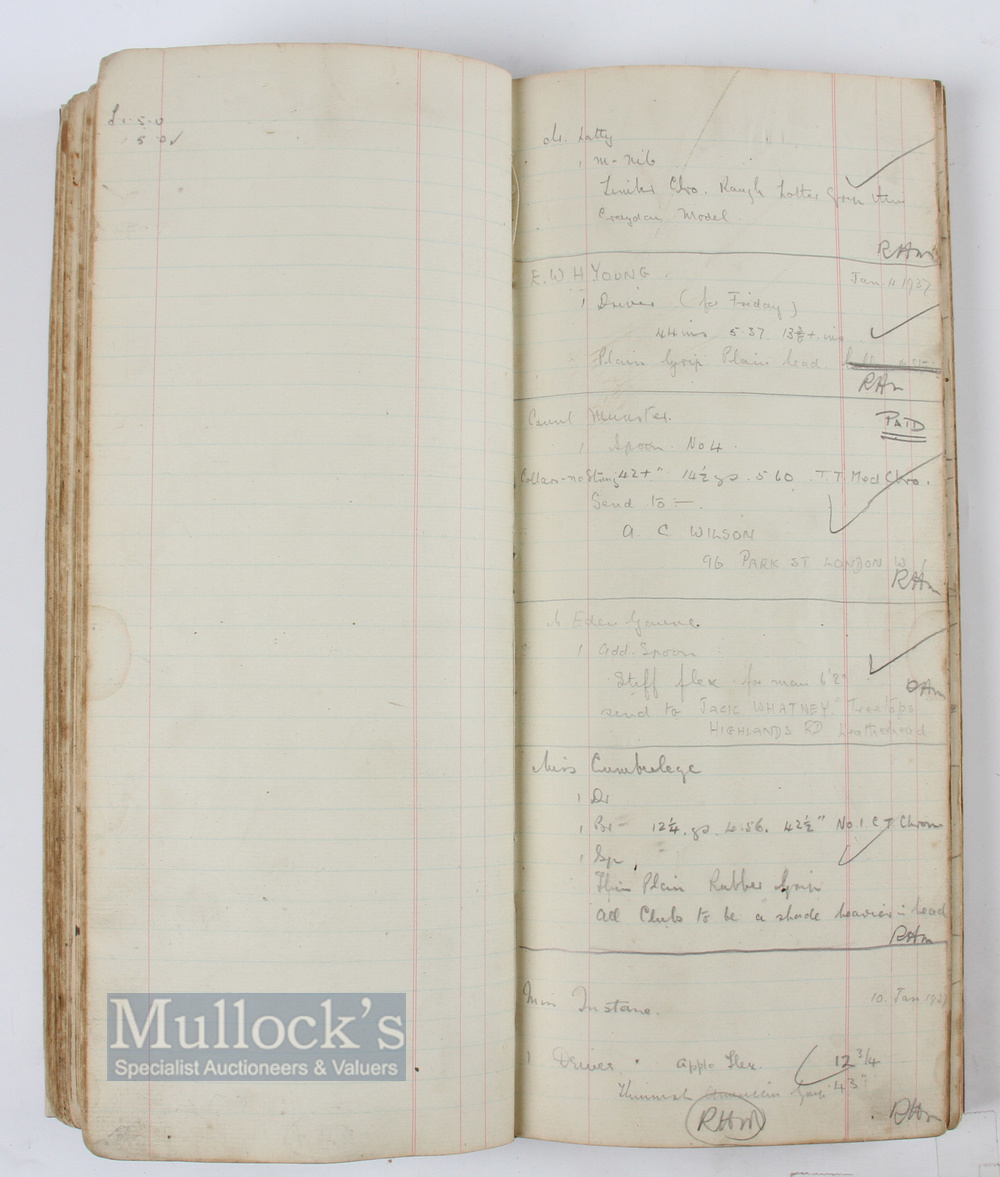 Fred Robson Golf Professional at Addington Palace Golf Club 1936 Official Club Order Ledger - - Image 3 of 5