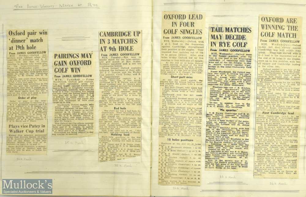 1946-1947 James Goodfellow Evening Standard Golf Reporter, family scrap book of newspaper articles