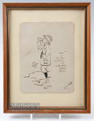 M C Ross - original pen and ink 9.75" x 8" humorous golf sketch, signed lower right with inscription