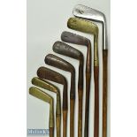 8x Various brass and metal putters features G Bulloch Birmingham with Tom Stewart pipe mark, Johnson