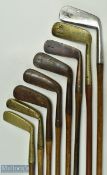 8x Various brass and metal putters features G Bulloch Birmingham with Tom Stewart pipe mark, Johnson
