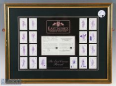 A signed score card Stephen Gallacher East Sussex national golf club - 54cm x 51cm framed under