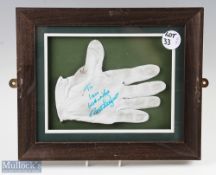 Signed Golf Glove signed Bernhard Langer, a used glove with dedication to Ian, framed and mounted