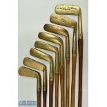 8x Various brass putters incl Halley London, Rubber Shops Ltd Aberdeen (replaced shaft), plus