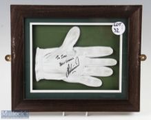 Signed Golf Glove signed Lee Westwood with dedication to Ian, framed and mounted under glass #36cm x