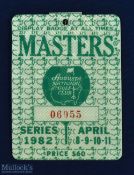 1982 US Masters Golf Tournament Badge - won by Craig Stadler - complete with Augusta National Golf