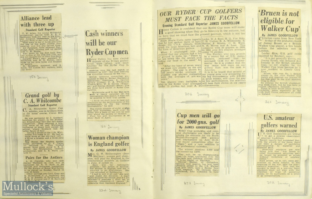 1946-1947 James Goodfellow Evening Standard Golf Reporter, family scrap book of newspaper articles - Image 2 of 2